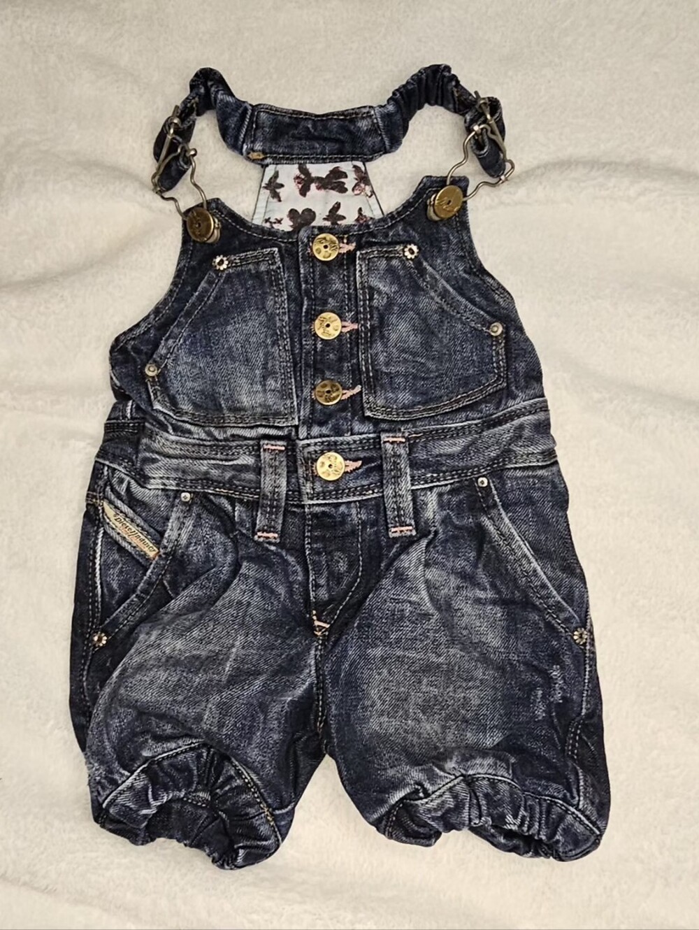 Diesel Kid Vintage Baby Girl Denim Bubble Shortalls Overalls 6M Like New